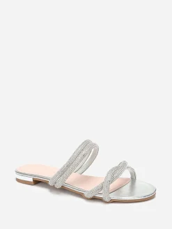 Discount La Modeuse Mules plates à multi-brides en strass Argenté
