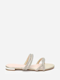 Discount La Modeuse Mules plates à multi-brides en strass Doré