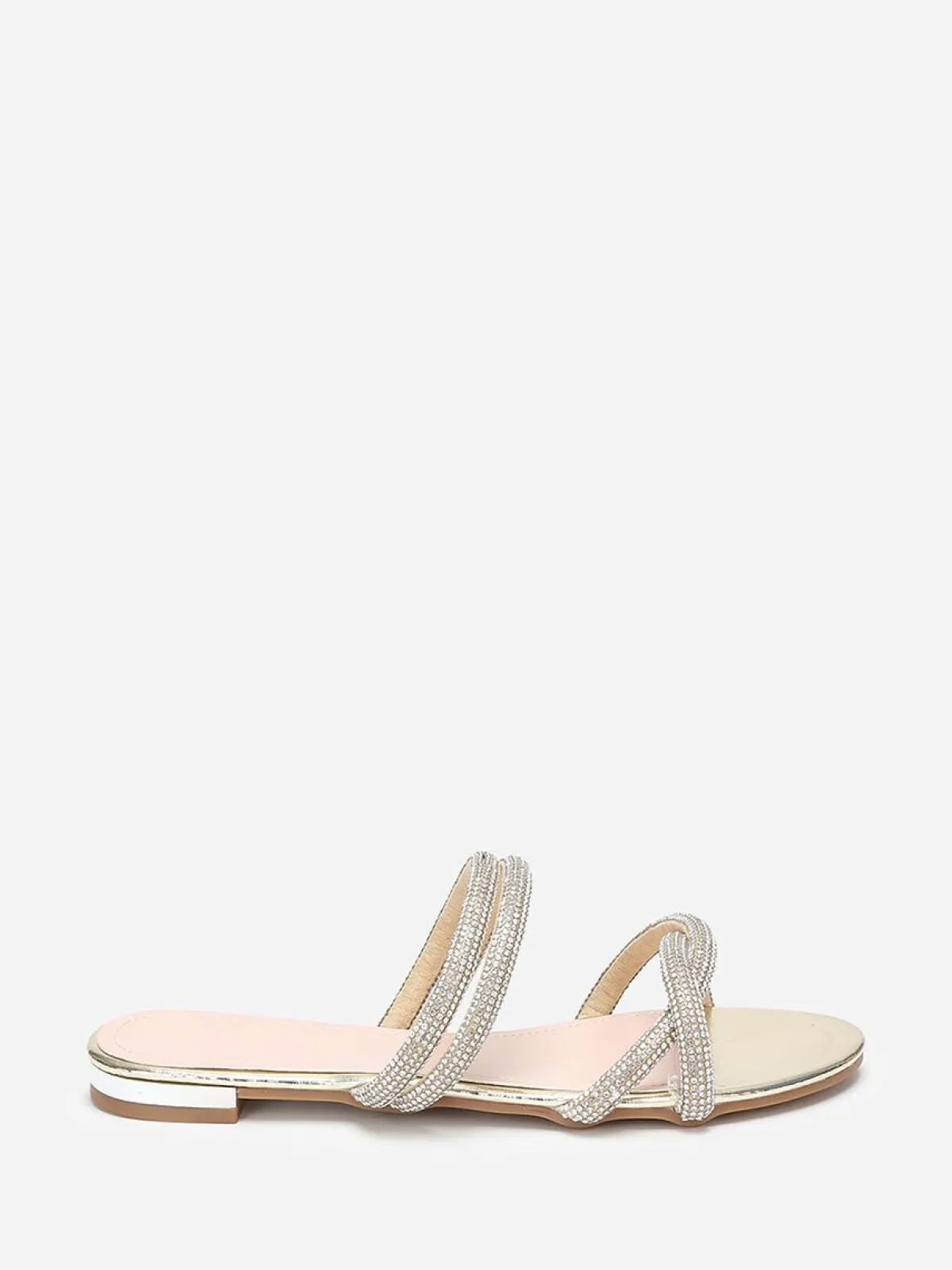 Discount La Modeuse Mules plates à multi-brides en strass Doré