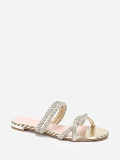 Discount La Modeuse Mules plates à multi-brides en strass Doré