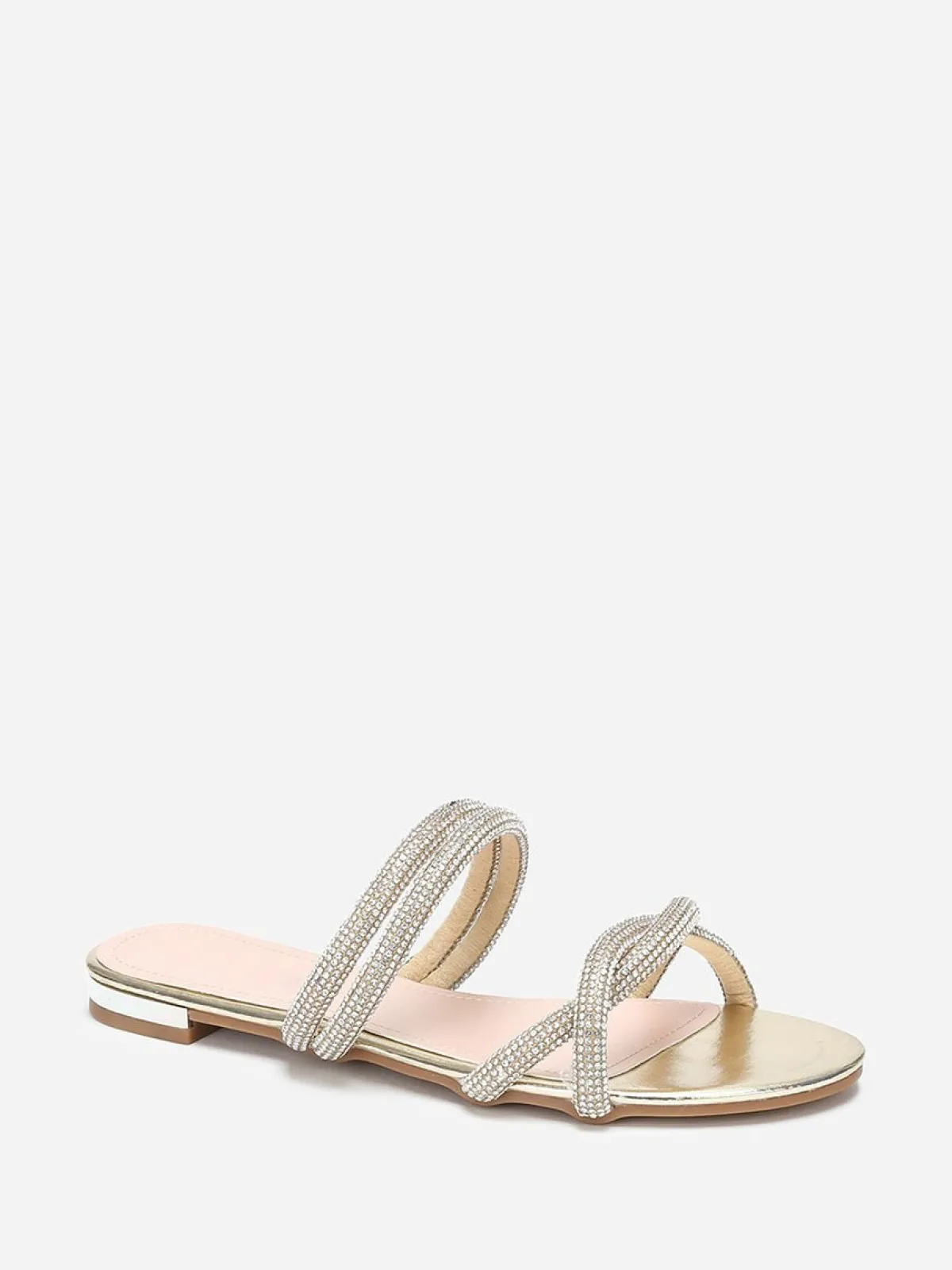 Discount La Modeuse Mules plates à multi-brides en strass Doré