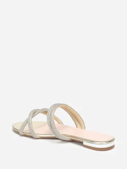 Discount La Modeuse Mules plates à multi-brides en strass Doré