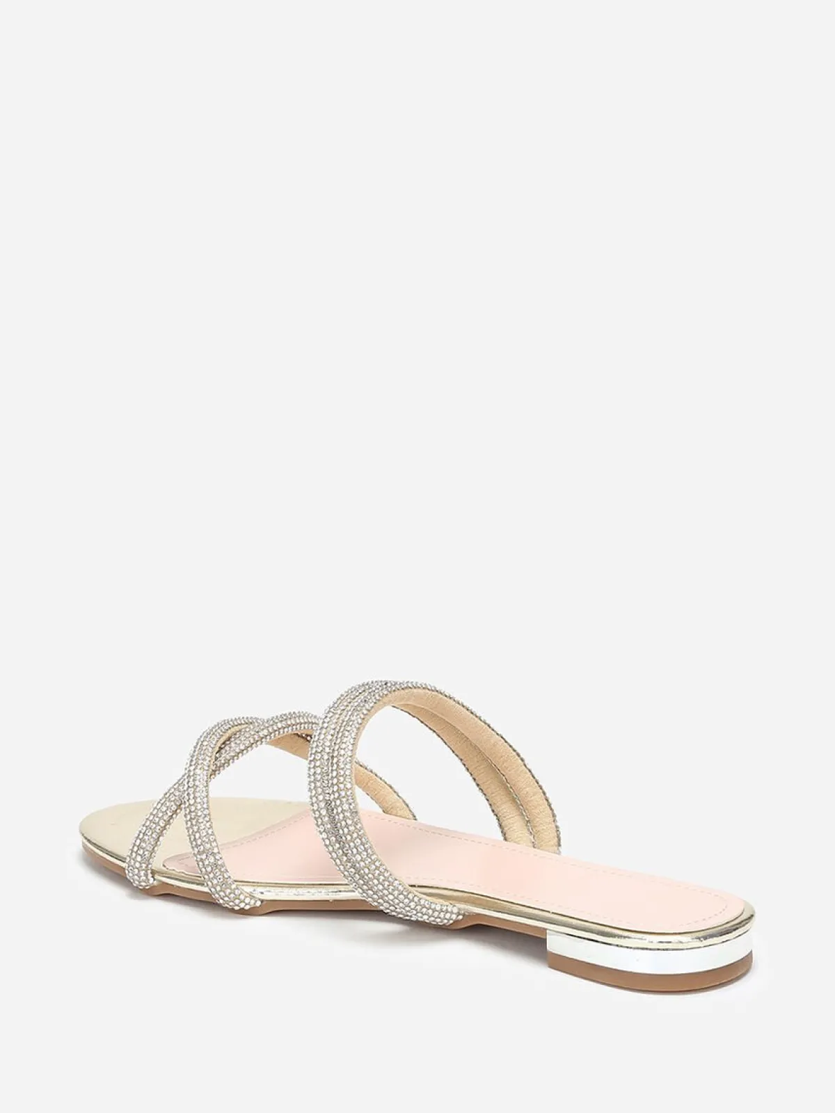Discount La Modeuse Mules plates à multi-brides en strass Doré