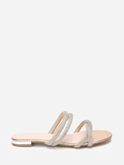 Discount La Modeuse Mules plates à multi-brides en strass Dorérose