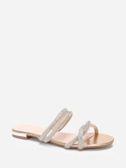 Discount La Modeuse Mules plates à multi-brides en strass Dorérose