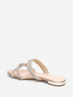 Discount La Modeuse Mules plates à multi-brides en strass Dorérose