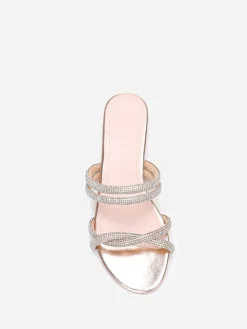 Discount La Modeuse Mules plates à multi-brides en strass Dorérose