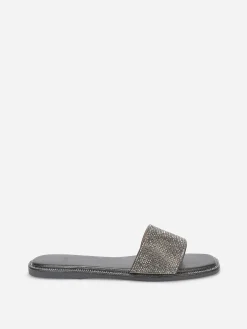 Outlet La Modeuse Mules plates à strass Noir