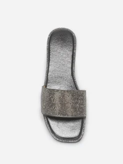 Outlet La Modeuse Mules plates à strass Noir
