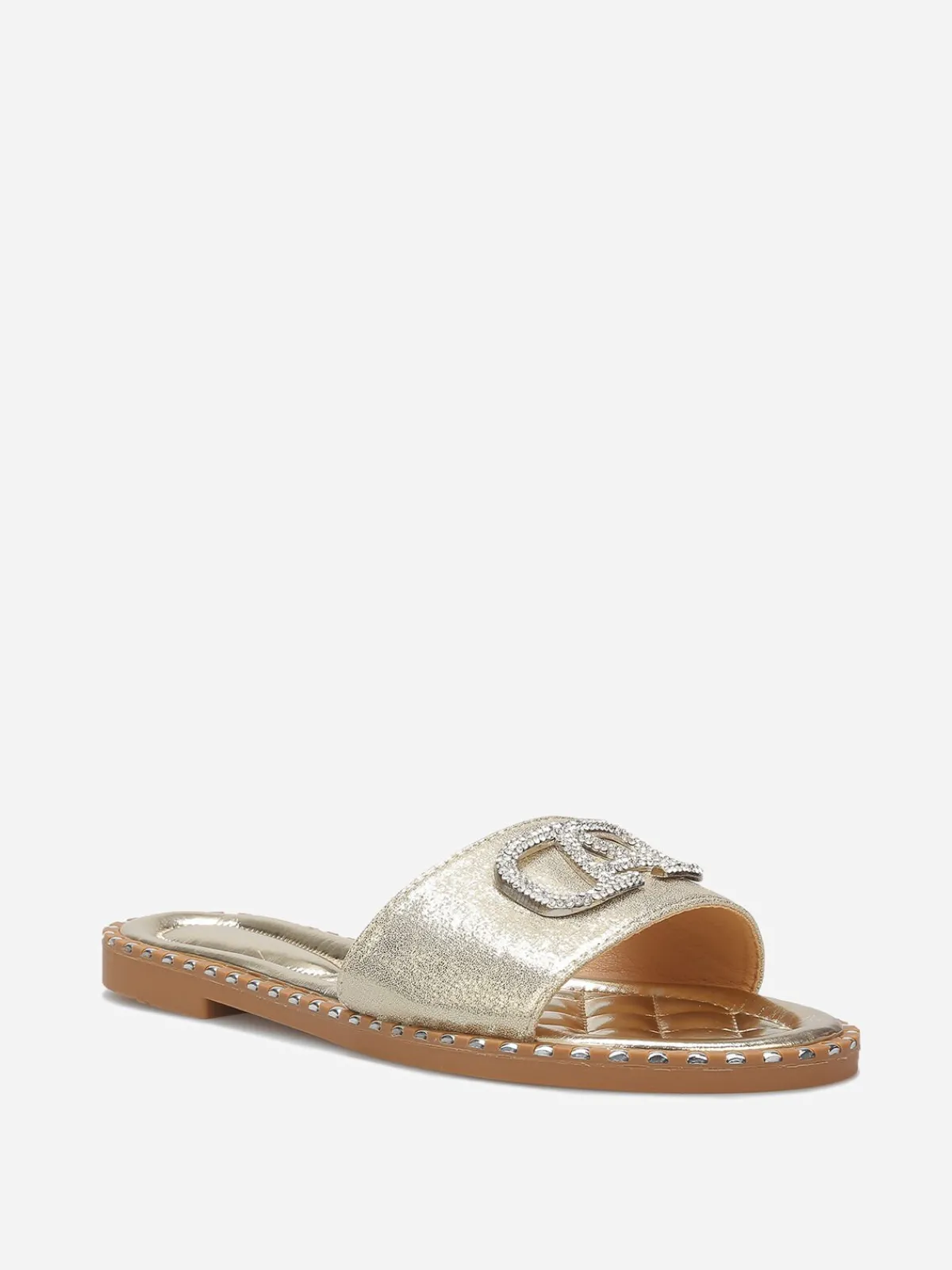 Best La Modeuse Mules plates à strass et clous Doré