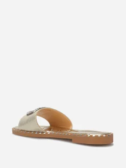 Best La Modeuse Mules plates à strass et clous Doré