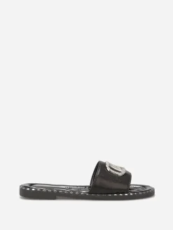 Hot La Modeuse Mules plates à strass et clous Noir