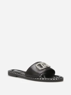 Hot La Modeuse Mules plates à strass et clous Noir