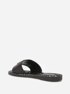 Hot La Modeuse Mules plates à strass et clous Noir