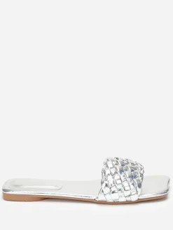 Outlet La Modeuse Mules plates carrées à bride tressée Argenté