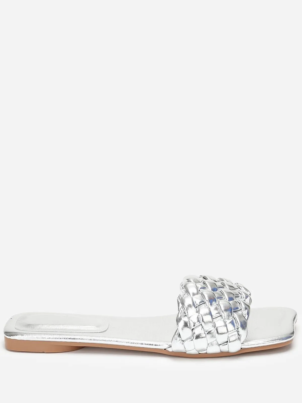 Outlet La Modeuse Mules plates carrées à bride tressée Argenté