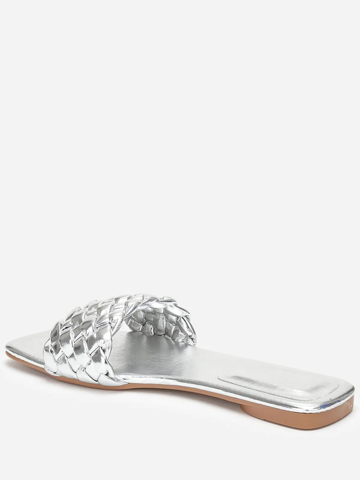 Outlet La Modeuse Mules plates carrées à bride tressée Argenté