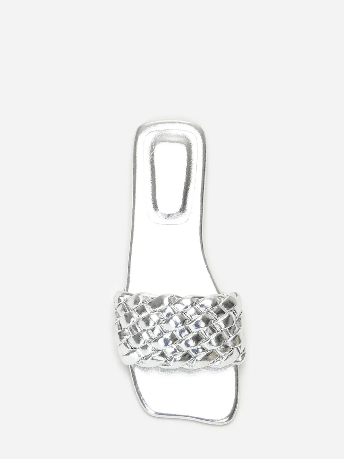 Outlet La Modeuse Mules plates carrées à bride tressée Argenté
