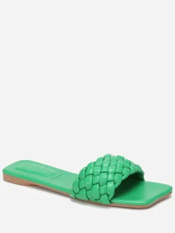 Best La Modeuse Mules plates carrées à bride tressée Vert