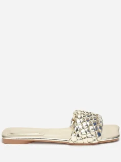 Discount La Modeuse Mules plates carrées à bride tressée Doré