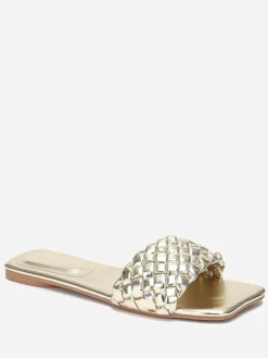 Discount La Modeuse Mules plates carrées à bride tressée Doré
