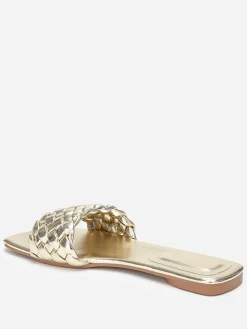 Discount La Modeuse Mules plates carrées à bride tressée Doré