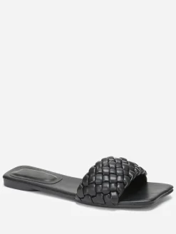 La Modeuse Mules plates carrées à bride tressée Noir