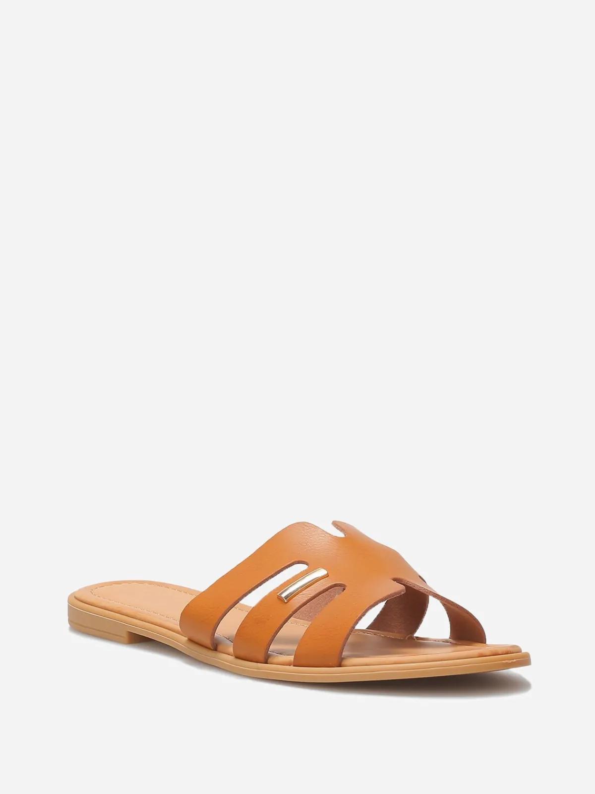 Outlet La Modeuse Mules plates en simili à détail métallique Camel