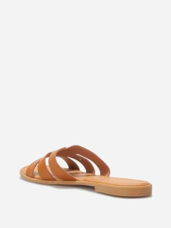 Outlet La Modeuse Mules plates en simili à détail métallique Camel