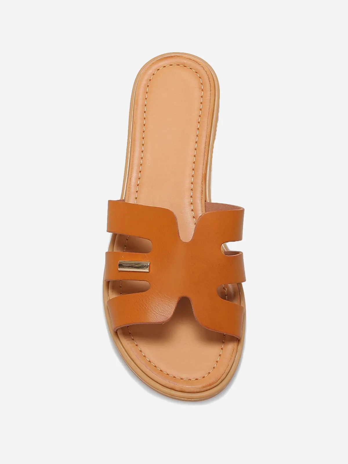 Outlet La Modeuse Mules plates en simili à détail métallique Camel