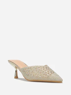 La Modeuse Mules pointues et ajourées à strass Doré