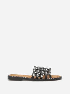 La Modeuse Mules quadrillées à clous Noir