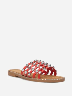 Discount La Modeuse Mules quadrillées à clous Rouge