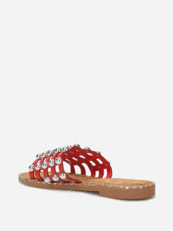 Discount La Modeuse Mules quadrillées à clous Rouge