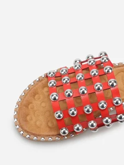Discount La Modeuse Mules quadrillées à clous Rouge