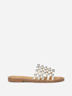 Best La Modeuse Mules quadrillées à clous Blanc