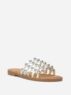 Best La Modeuse Mules quadrillées à clous Blanc