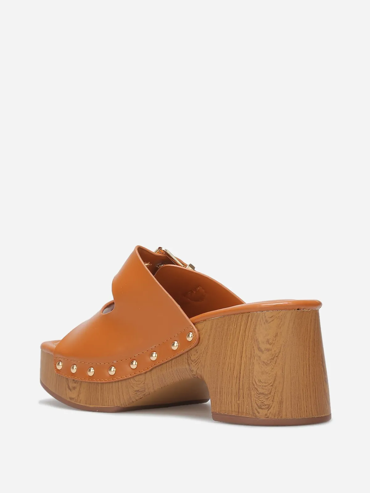 Hot La Modeuse Mules sabots à boucles et clous Camel