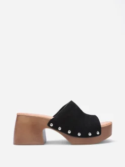 Hot La Modeuse Mules sabots cloutées à plateforme Noir
