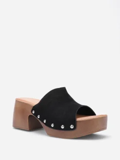 Hot La Modeuse Mules sabots cloutées à plateforme Noir