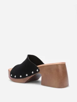 Hot La Modeuse Mules sabots cloutées à plateforme Noir