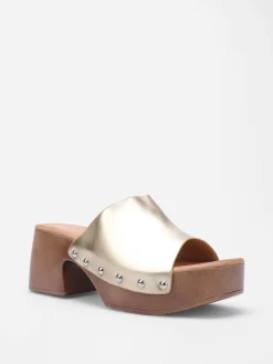 Best La Modeuse Mules sabots cloutées à plateforme Doré