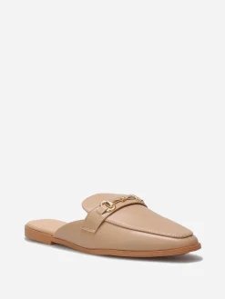 Hot La Modeuse Mules style mocassin et mors doré Taupe