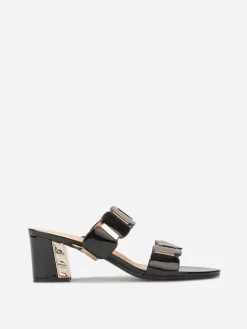 Outlet La Modeuse Mules vernies à détails dorés Noir