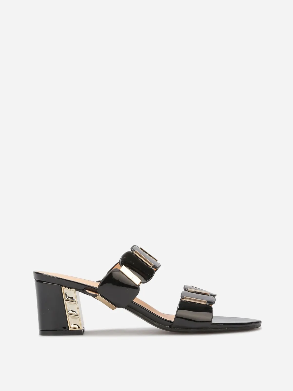 Outlet La Modeuse Mules vernies à détails dorés Noir