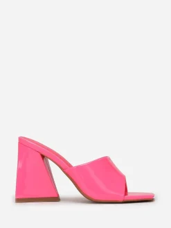 Clearance La Modeuse Mules vernies fluo à talon en triangle Fuchsia