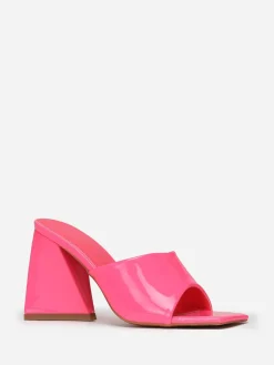 Clearance La Modeuse Mules vernies  fluo à talon en triangle Fuchsia