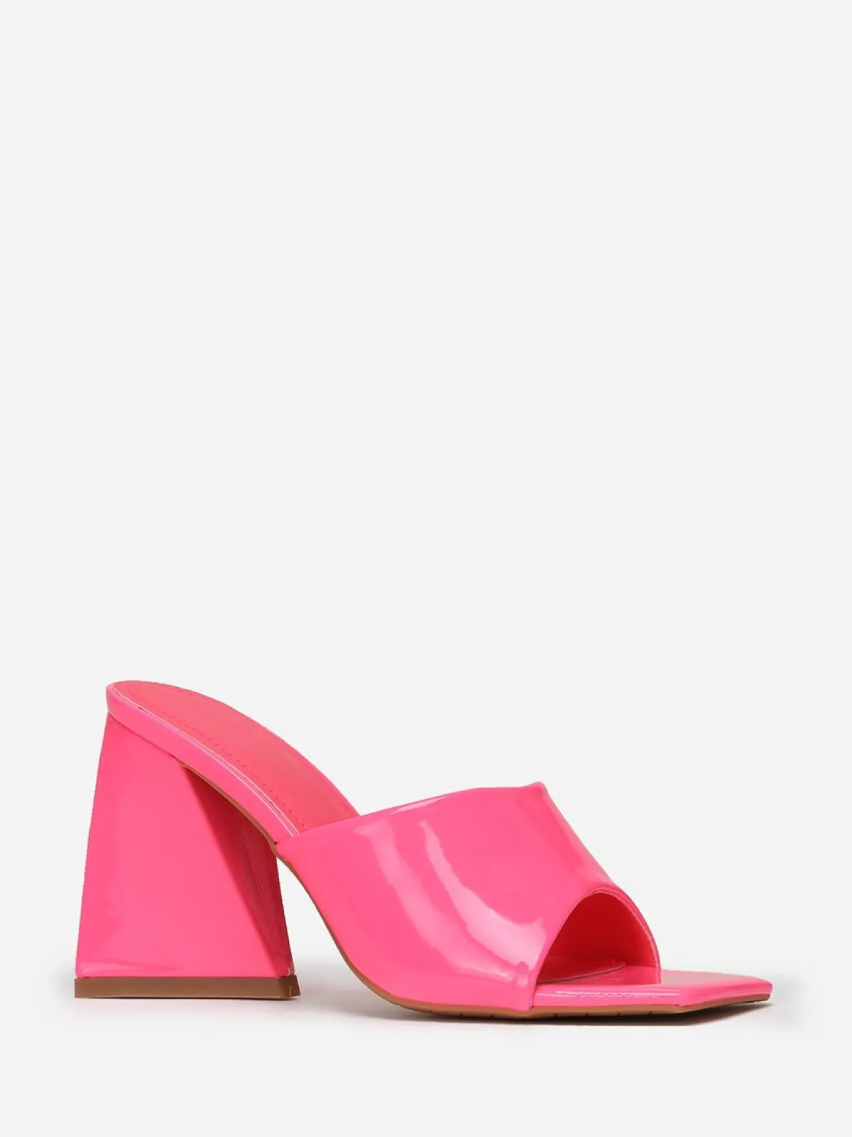 Clearance La Modeuse Mules vernies fluo à talon en triangle Fuchsia