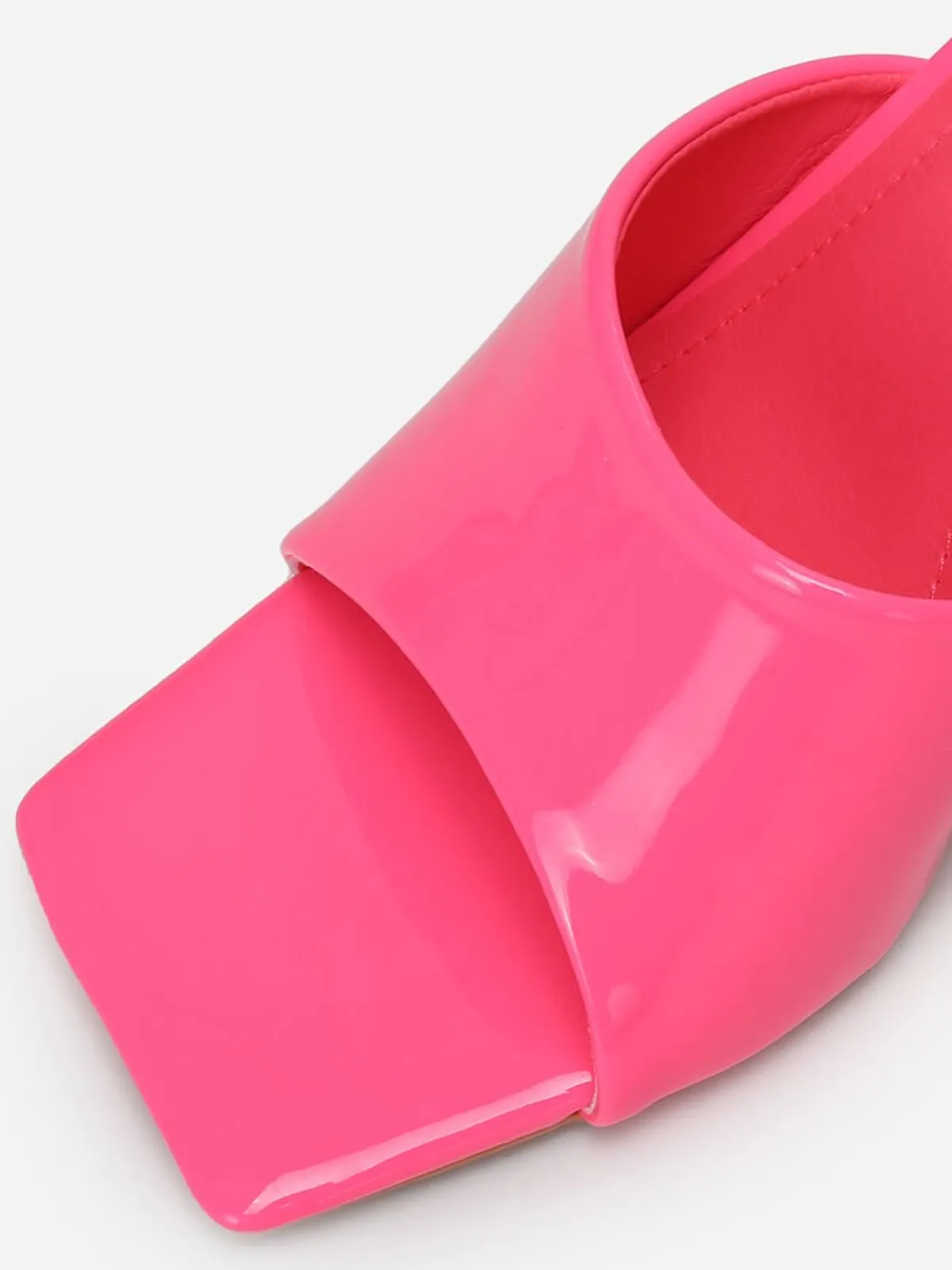 Clearance La Modeuse Mules vernies fluo à talon en triangle Fuchsia