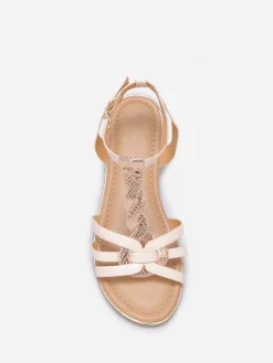 Hot La Modeuse Nu-pieds à brides tressées style écailles Beige